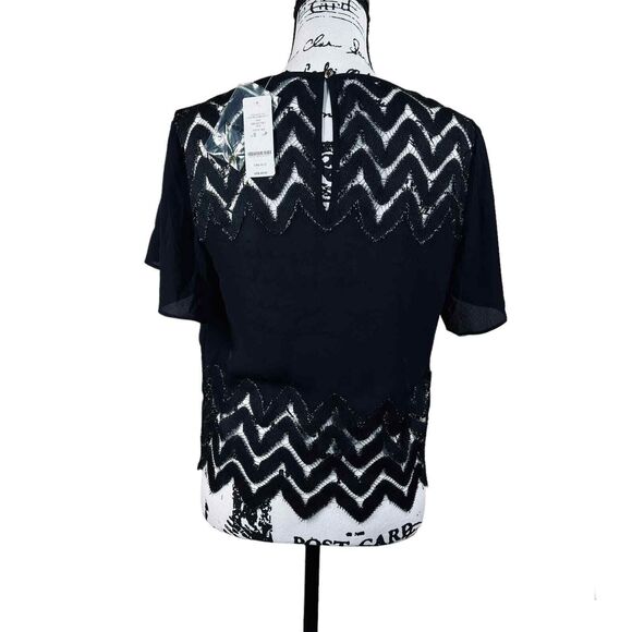 Bebe black blouse short sleeve embroidered lace around neckline boho size S - Picture 2 of 15